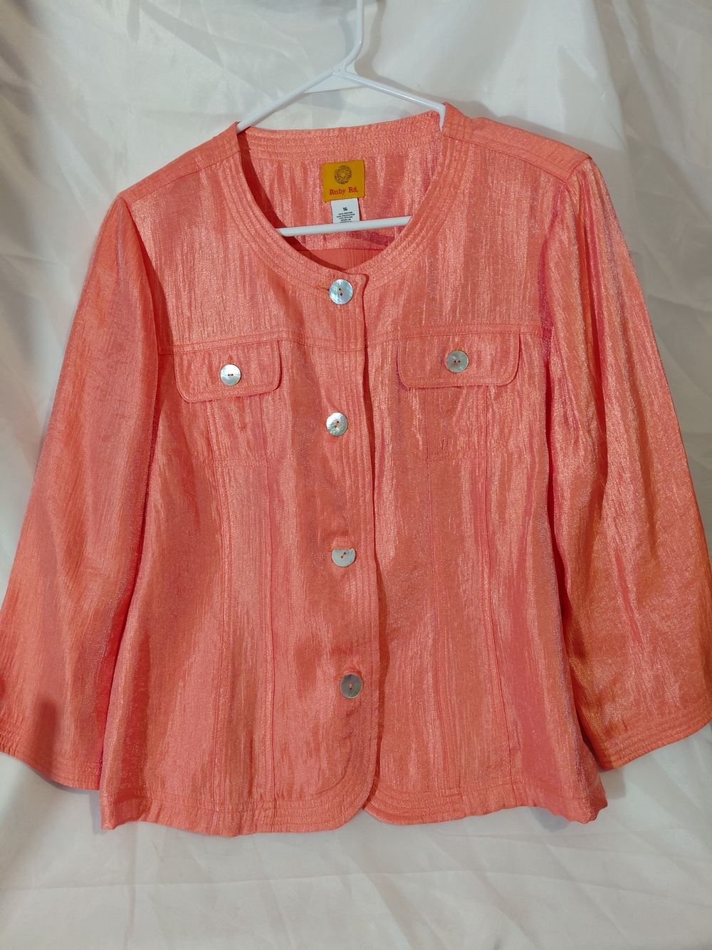 Ruby Rd. Coral Shimmery Button Jacket - Picture 2 of 8